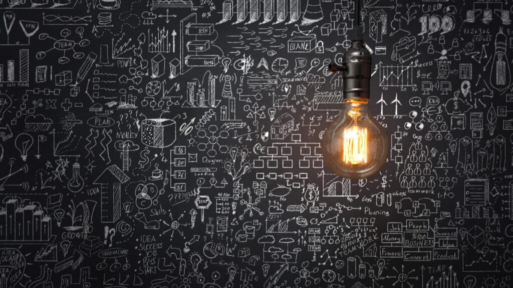 Graphic with drawings and light bulb