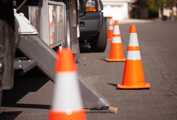 Utility-Service trucks with traffic cones