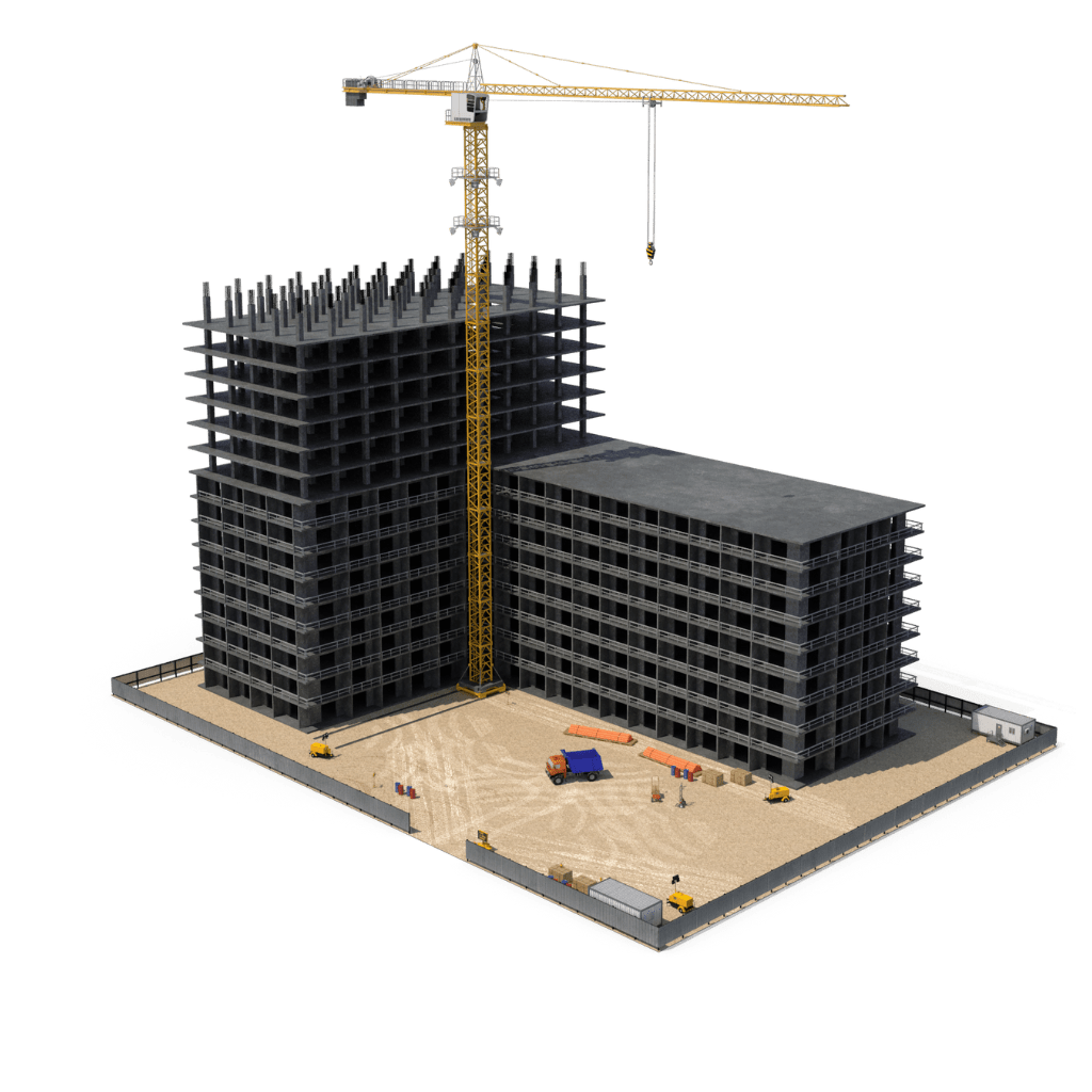 Graphic of construction site and crane